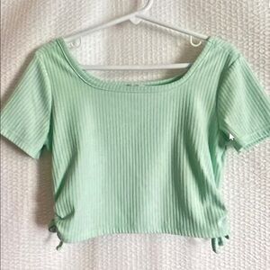 Kensie Girl Mint Ribbed Scoop-Neck Crop Top